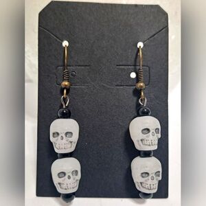 Hand Crafted Skull Earrings with Black and White Accents